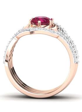 禾呈wish新款欧美时尚女士套戒玫瑰金红宝石花朵带钻戒指