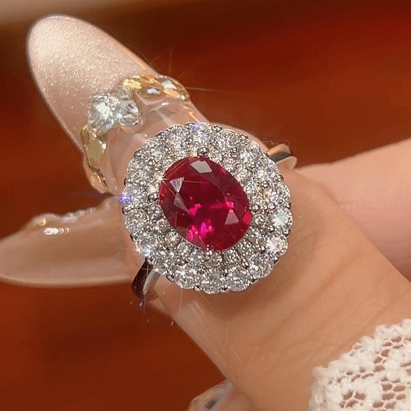 珠宝首饰套装项链戒指饰品仿真祖母绿红宝石复古百搭时尚女款