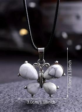 跨境蝴蝶吊坠紫水晶虎眼石欧美复古项链个性服装饰品厂家