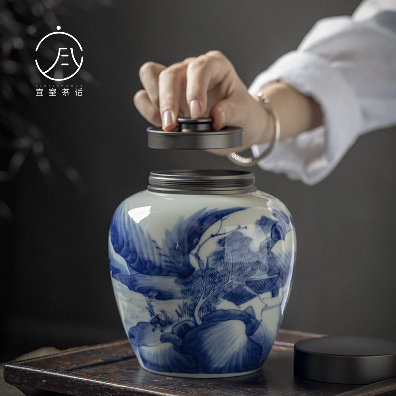 宜室茶话陶瓷茶叶罐手绘储物密封罐功夫茶具茶仓高档礼盒定logo