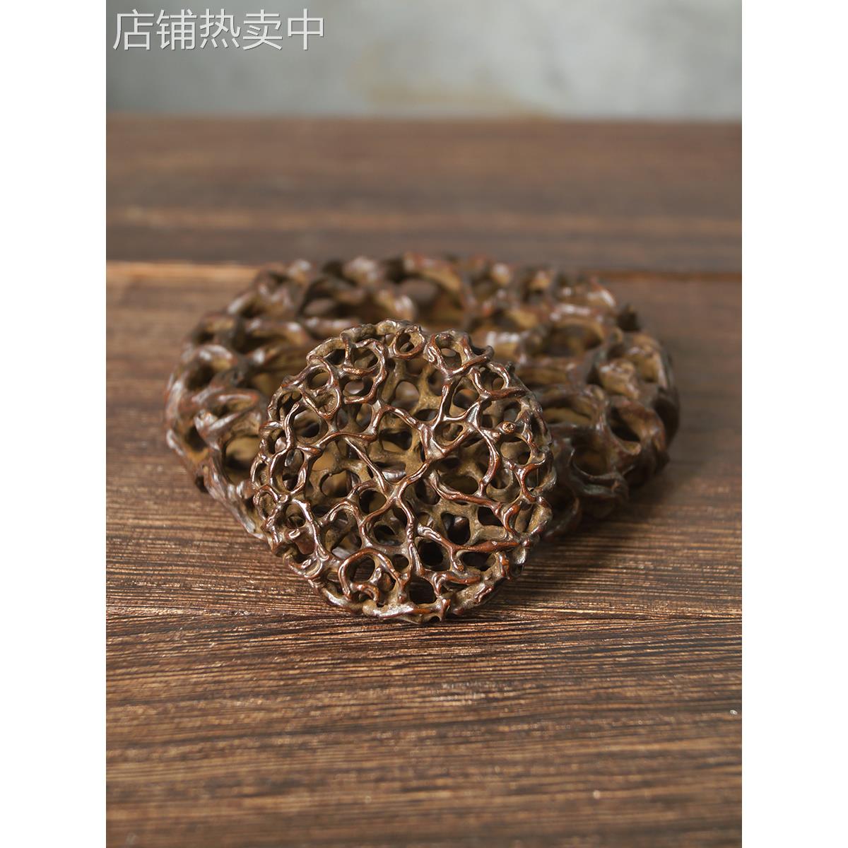 苏工铜镂空杯托茶托盖置壶承日式创意隔热垫茶具摆件厂价直销