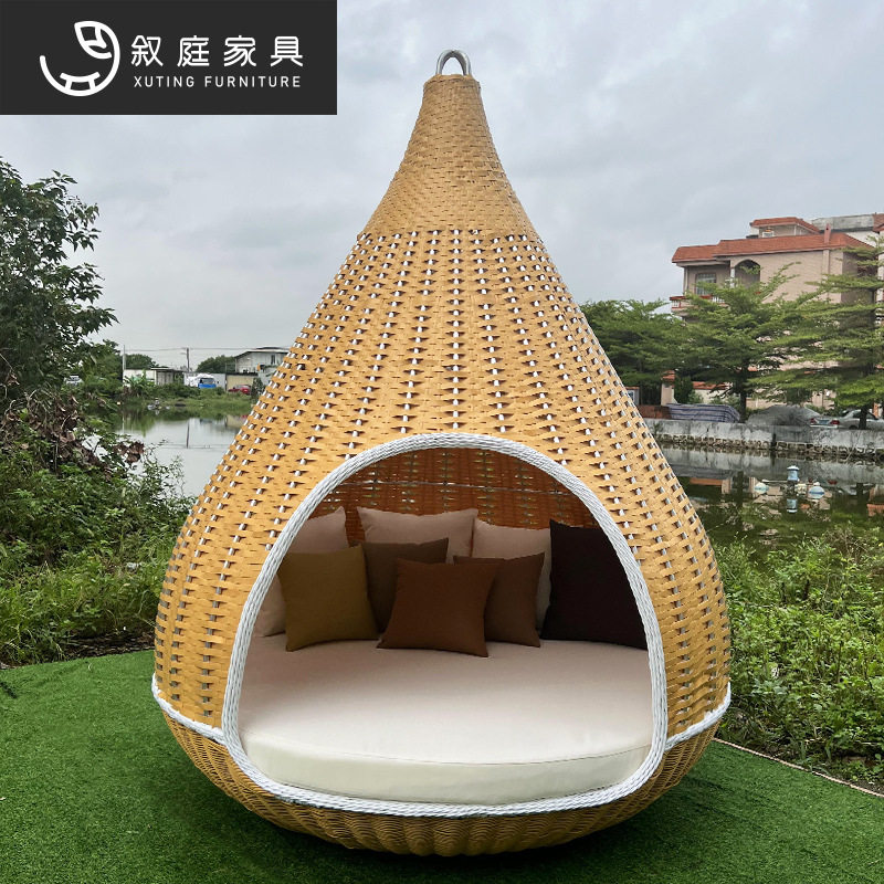 户外景区民宿别墅创意网红打卡拍照道具室外花园庭院手工藤编躺床