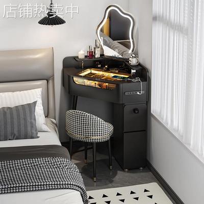 现代简约转角梳妆台小型卧室床边黑色三角化妆桌床头柜一体可伸缩