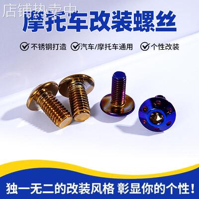 跨境不锈钢螺丝M8烧蓝伞头六角螺钉摩托车刹车盘改装螺栓紧固配件