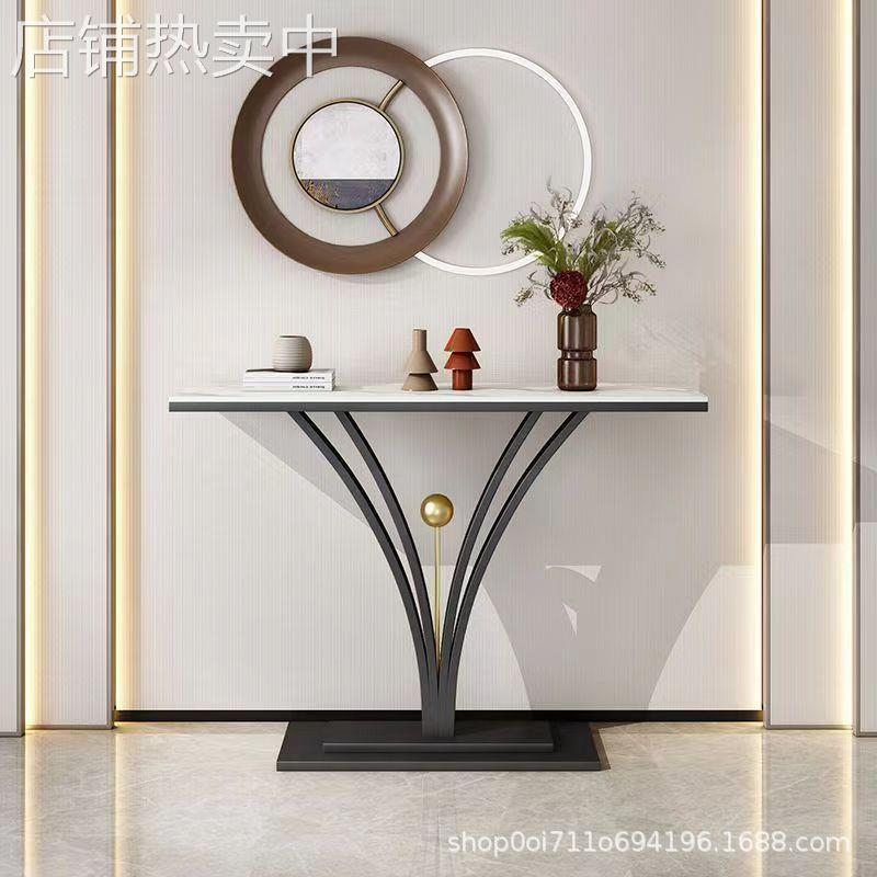 北欧艺术轻奢新款玄关摆件岩板长条金色入户靠墙大理石玄关桌子