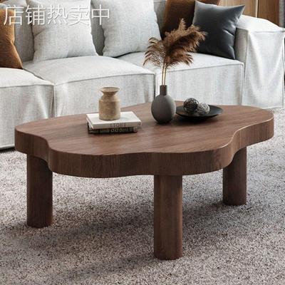 新款意式实木家用客厅北欧简约现代小户型异形茶桌奶油风网红桌子