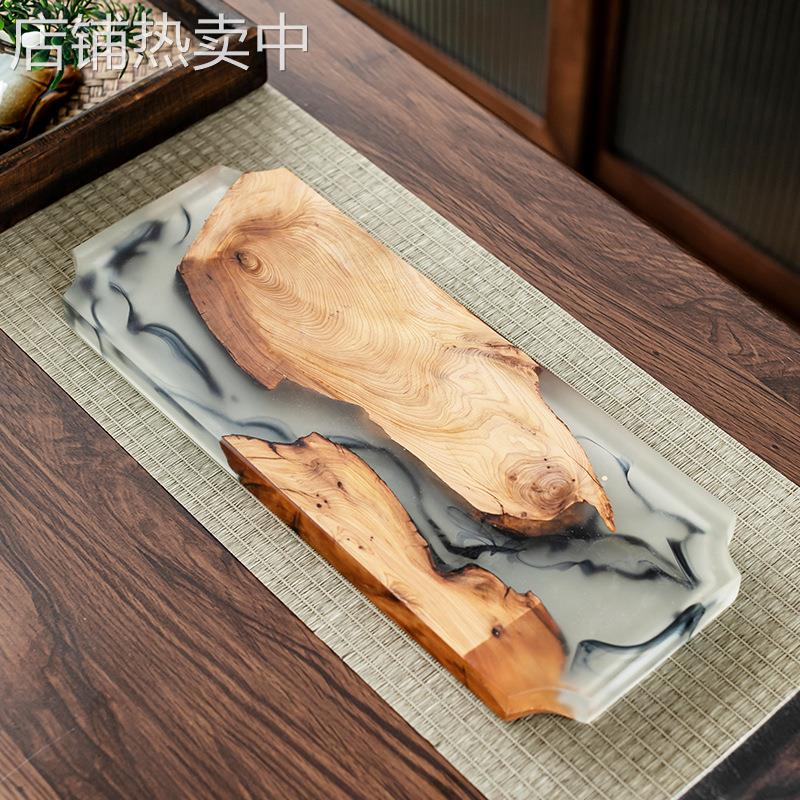 创意茶道香榧木实木干泡盘树脂小茶盘简约家用办公茶台功夫茶具茶