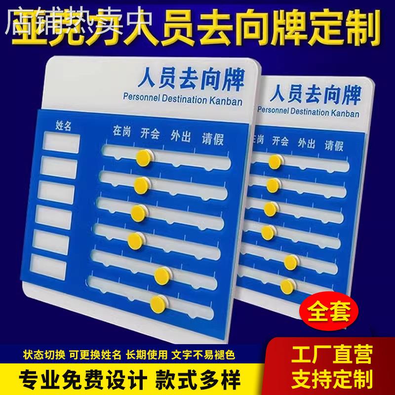 工位员工办公室工作人员去向牌 插盒透明磁吸亚克力定制标识标牌