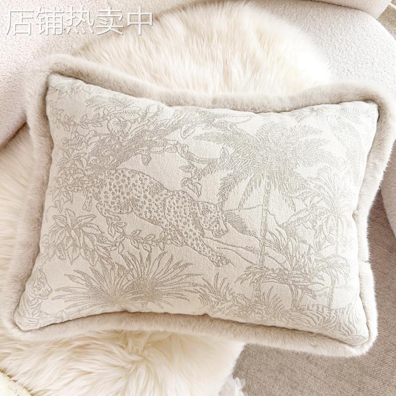 法式肌理老虎森林抱枕奶油风轻奢中古客厅样板间别墅沙发靠垫腰枕