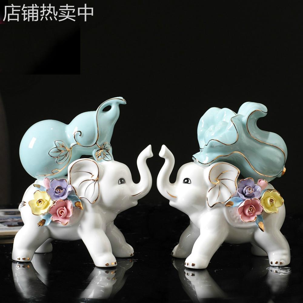 厂价陶瓷大象摆件一对葫芦白菜家居办公桌面创意白色工艺品礼