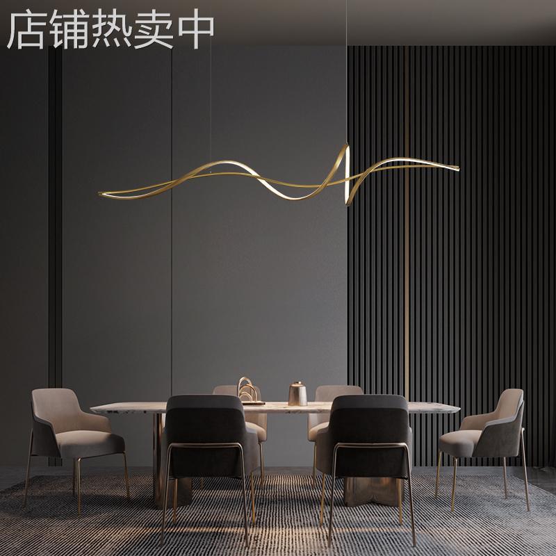 全铜新款长条餐厅吊灯意式极简餐桌吧台岛台设计师轻奢办公室吊灯