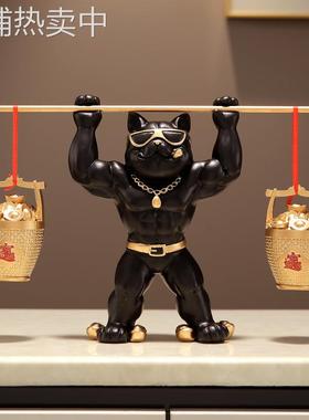 肌肉法斗犬一桶金摆件客厅玄关电视柜公司店铺前台装饰开业礼品新