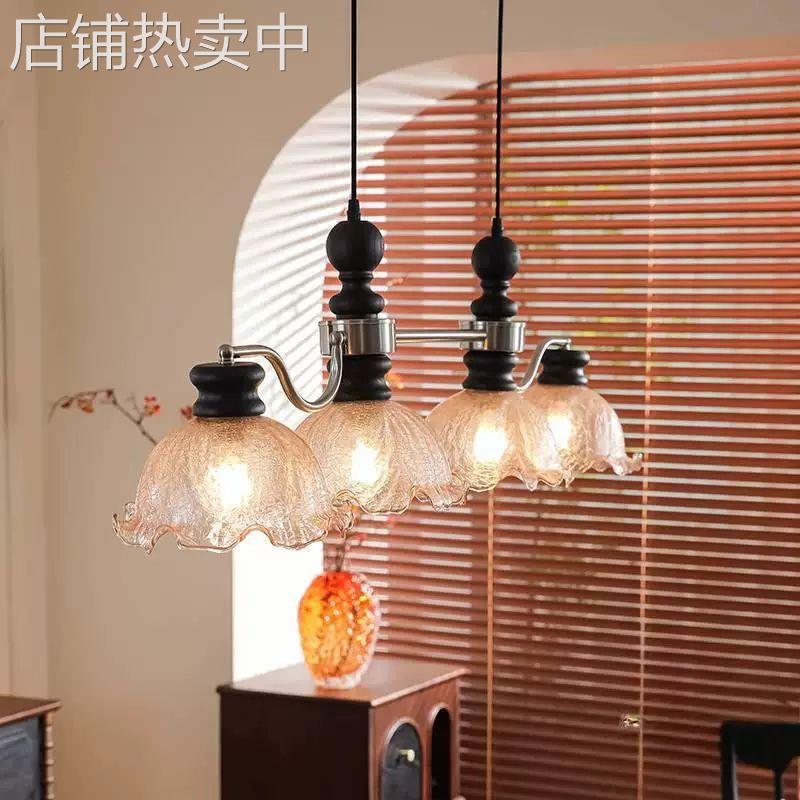 法式中古风白蜡木餐厅吊灯复古美式岛台吊灯南洋风冰裂纹吧台吊灯