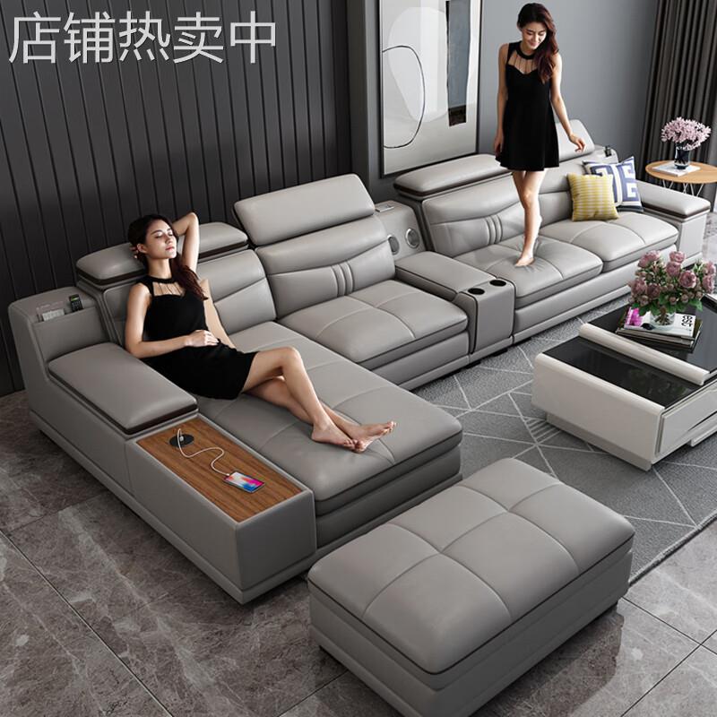 现代简约皮沙发多功能储物USB边几沙发大户型客厅L型沙发组合外贸