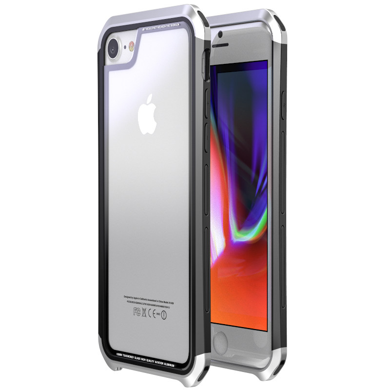 Luphie Nunchaku Airframe Metal Frame Air Barrier Tempered Glass Back Case Cover for Apple iPhone 8 Plus & iPhone 8