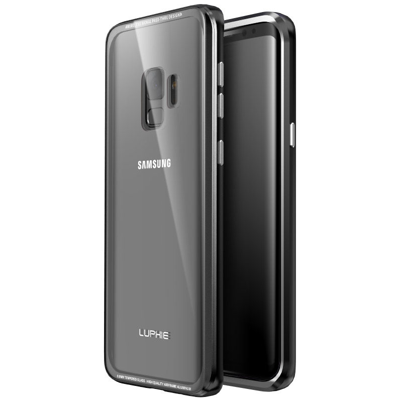 Luphie iGlass Airframe Aluminum Bumper Air Barrier Tempered Glass Back Case Cover for Samsung Galaxy S9 Plus & Galaxy S9