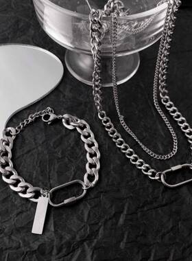 跨境热卖配饰个性设计螺丝扣双层项链简约椭圆登山扣项链