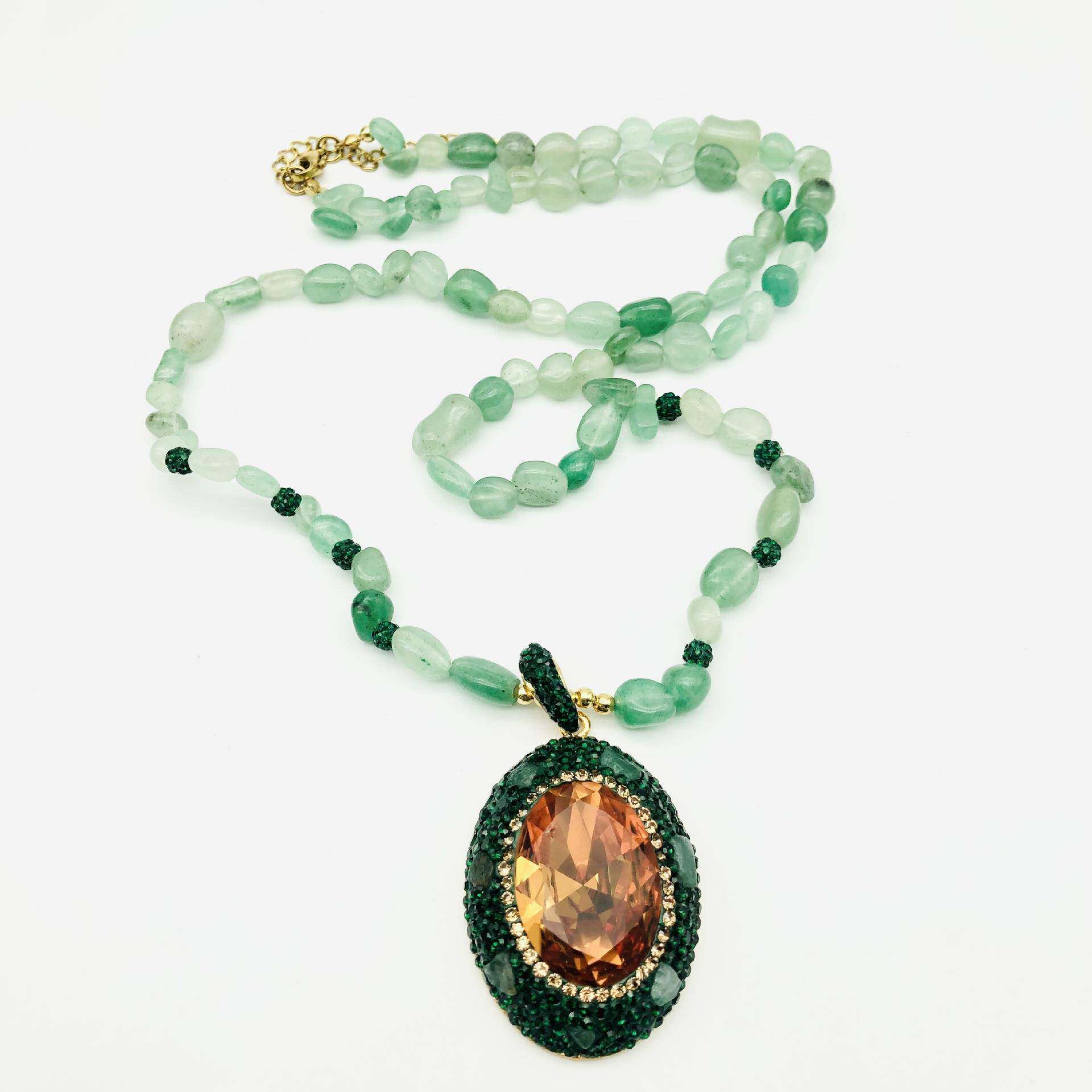 欧美风贵族碧绿水晶光感变色苏丹石铜镀合金女款项链厂家直供