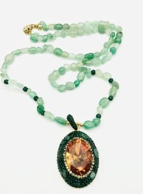 欧美风贵族碧绿水晶光感变色苏丹石铜镀合金女款项链厂家直供