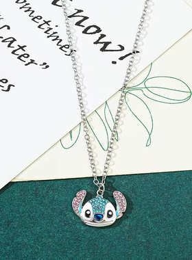 wih新品卡通可爱蓝色镶钻项链 欧美时尚节日礼物吊坠