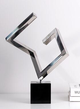 现代简约抽象几何金属摆件样板间售楼处博古架玄关室内软装艺术品