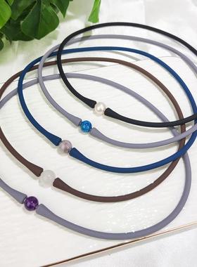 夸张紫水晶项链女士弹性硅胶项圈10mm天然珠子海蓝宝项饰跨境