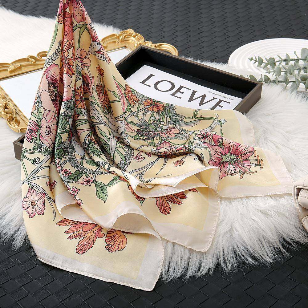 跨境新款复古花卉印花70仿真丝丝巾缎面时尚百搭高级感领巾方巾,服饰配件/皮带/帽子/围巾,围巾/丝巾/披肩,淘宝优惠券,粉丝福利购,淘宝优惠卷