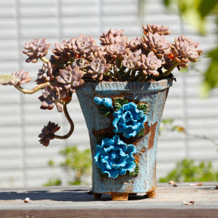 麦饭石手绘手捏花盆 粗颗粒多肉花盆 老桩盆拼盘群生盆精美