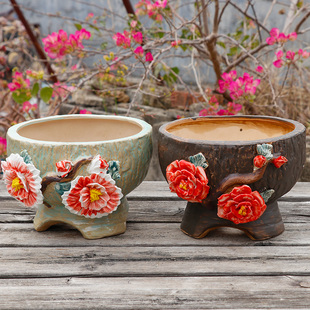 手工手捏花火锅盆大口径粗陶多肉花盆