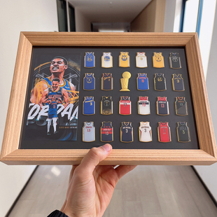 普尔勇士奇才鹈鹕球衣徽章创意球迷胸针实木相框桌面摆台挂框礼物