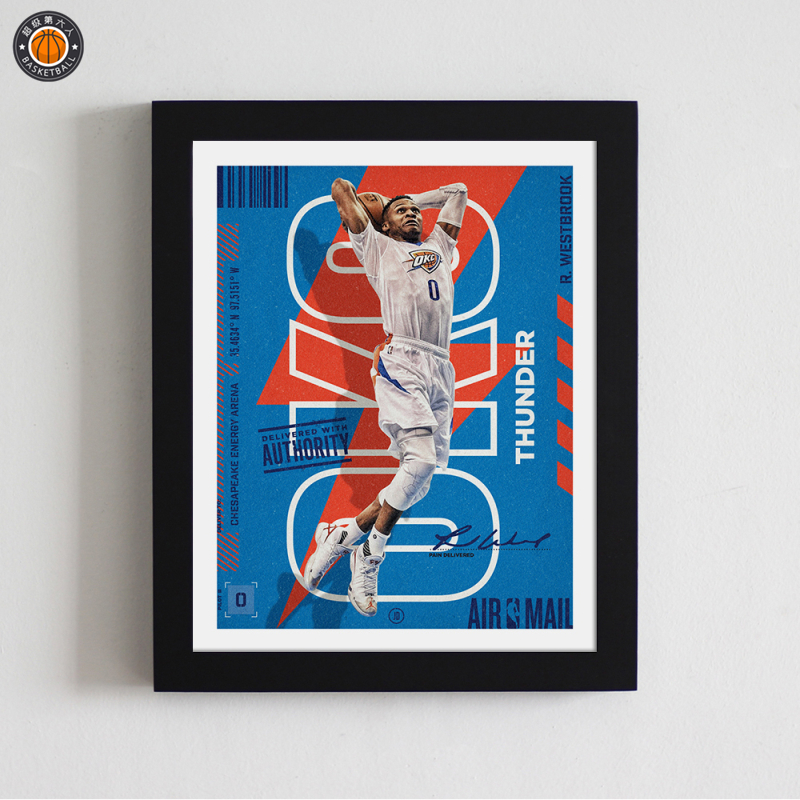 威少威斯布鲁克扣篮相框装饰画