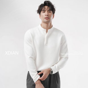 休闲打底衫 美式 卫衣上衣秋冬季 t恤2025新款 潮 复古亨利领长袖