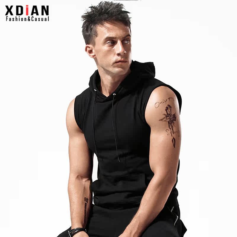连帽卫衣背心纯棉无袖t恤男潮牌坎肩夏季运动个性潮流ins男士外穿
