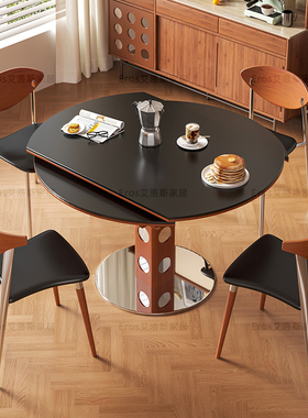 中古风实木包豪斯功能餐台家用小户型轻奢极简伯格桌子可折叠圆桌