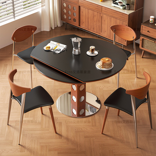 中古风实木包豪斯功能餐台家用小户型轻奢极简伯格桌子可折叠圆桌