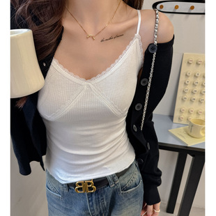 V领蕾丝修身 严选春夏新款 显瘦吊带背心女可调节肩带内搭纯色上衣