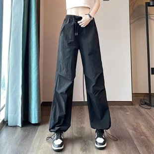 冰丝工装 女2025夏季 美式 裤 潮 薄款 高腰宽松束脚休闲直筒运动裤