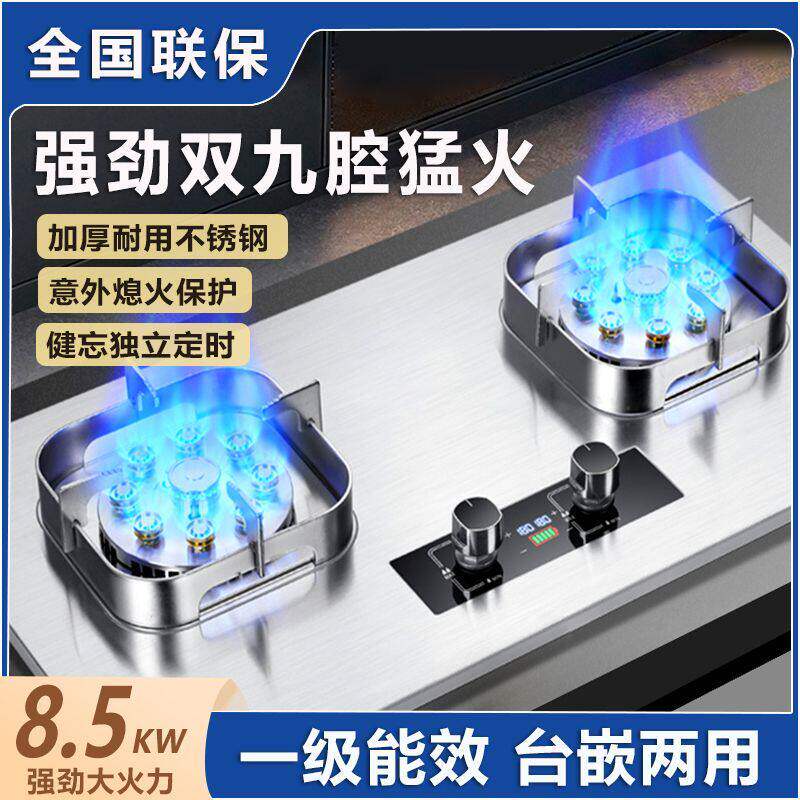 双灶不锈钢燃气灶家用