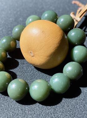 新疆和田玉沙枣青籽料手串 16mm 圆珠 天然玉石手链男女文玩饰品