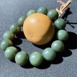 天然玉石手链男女文玩饰品 圆珠 新疆和田玉沙枣青籽料手串 16mm