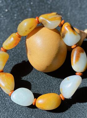 新疆和田玉籽玉手串时尚百搭精美手链金皮白玉油润手链单圈