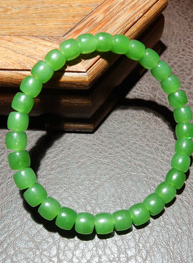 和田玉俄料辣阳绿碧玉手串 7mm 老型珠天然玉石手链男女文玩饰品