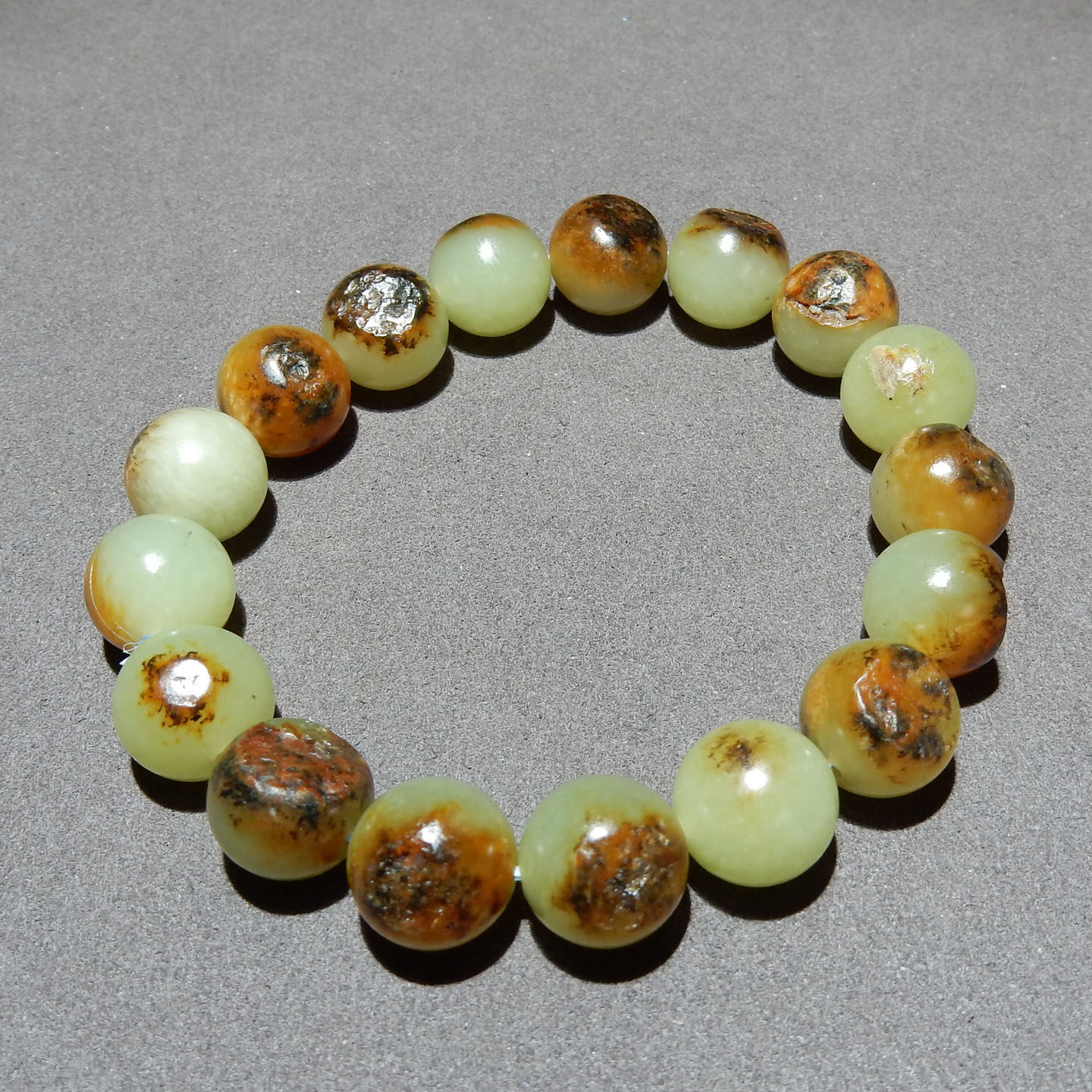 和田玉俄料黄皮山流水 12mm 手串 天然玉石手链男女款 带证书