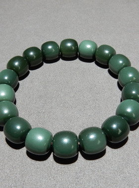 新疆和田玉沙枣青籽料手串12mm老型珠 天然玉石手链 男女款带证书