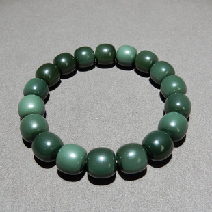 新疆和田玉沙枣青籽料手串12mm老型珠 天然玉石手链 男女款带证书