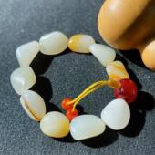 文玩手串 男女款 新疆和田玉白玉籽料原石手串 随形玉石手链