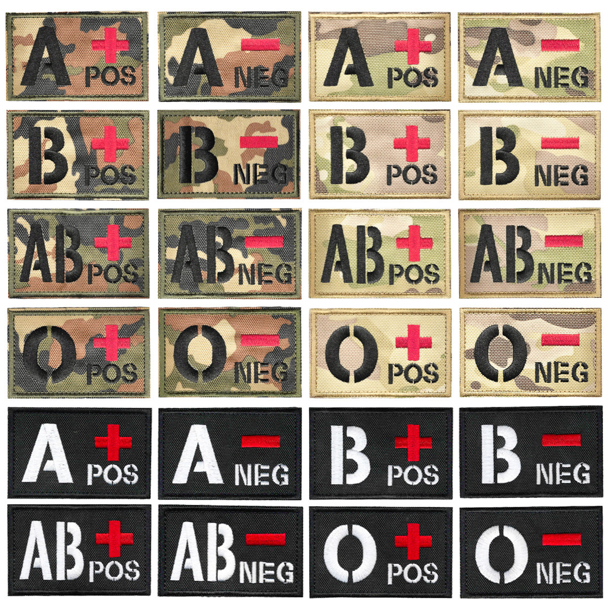 新款刺绣ABO AB+POS血型章魔术贴臂章背包贴战术头盔贴自粘徽章