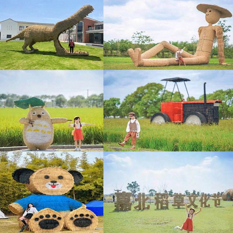大型稻草动物草雕塑定制景区稻草工艺品农耕卡通网红吊椅鸟巢