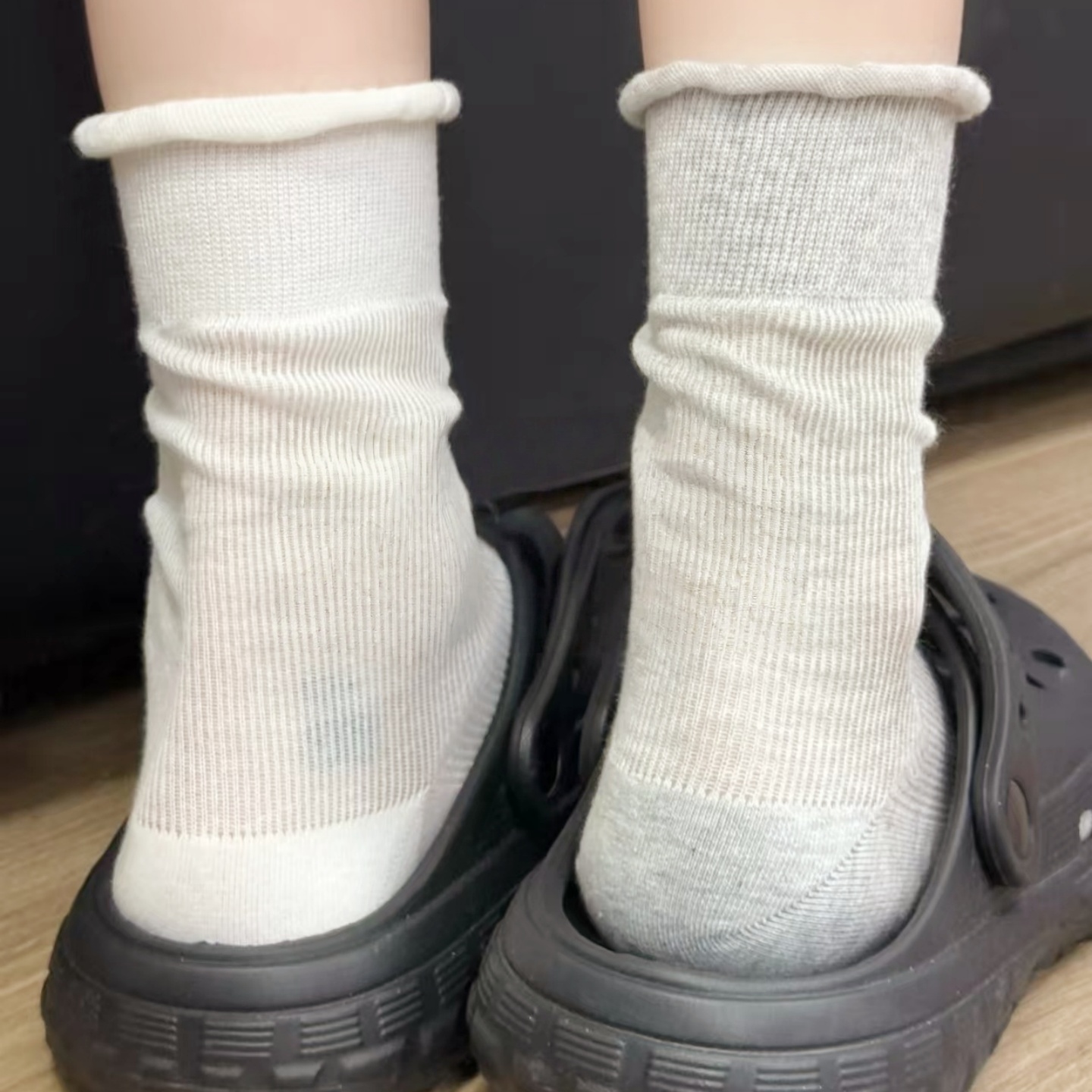 慵懒卷边纯色堆堆袜夏天薄款透气