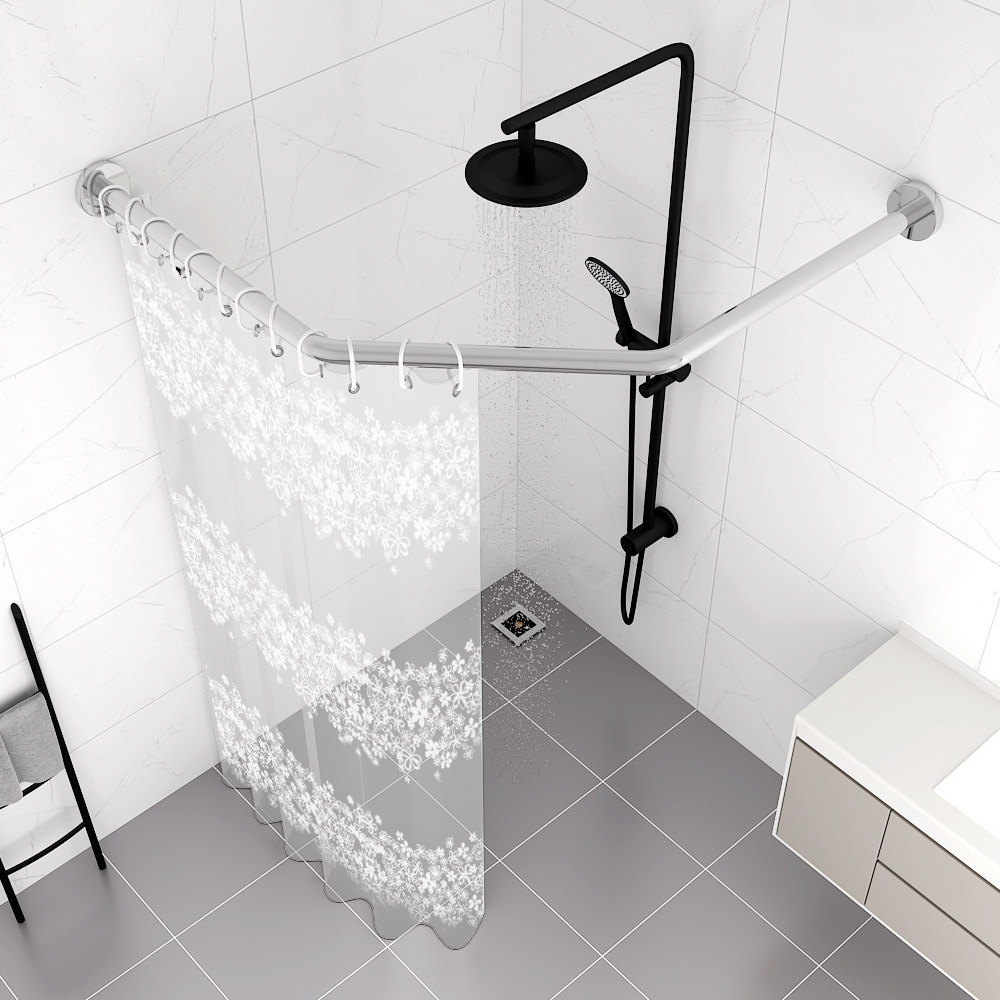 弧形拐弯滑道式防水浴帘u型卫生间伸缩浴帘杆浴室异形浴帐钻石型